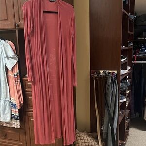 Elegant Coral Long Cardigan